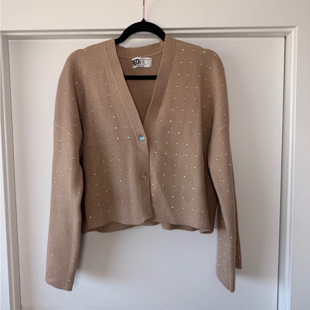 Beach Riot Beige Knit Sweater with Gem Accents